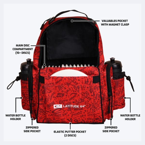 Latitude 64° Discgolf-Rucksack Swift Bag red pattern in rot inklusive Beschreibungen