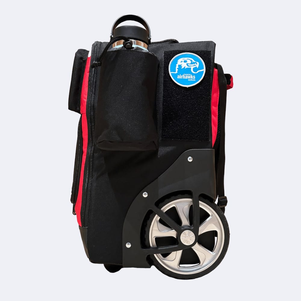 Airbaxx Revolution Rollernbag Seite mit Getränkehalter und Velcro