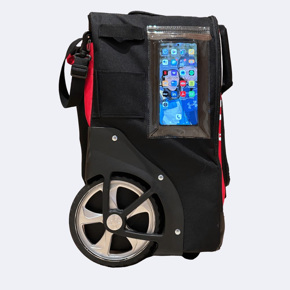 Airbaxx Revolution Rollernbag Seite mit Regenschirmhalter und Handyhalterung