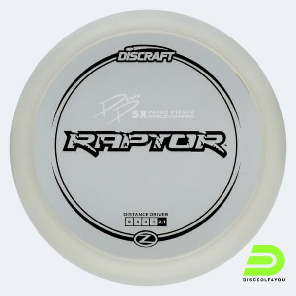 Discraft Raptor Paige Pierce Signature Series in crystal-clear, z-line plastic