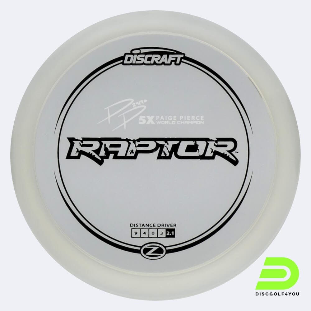 Discraft Raptor Paige Pierce Signature Series in crystal-clear, z-line plastic