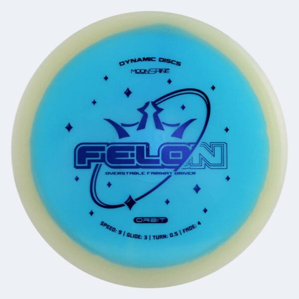 Dynamic Discs Felon in blue, lucid moonshine orbit plastic and glow effect