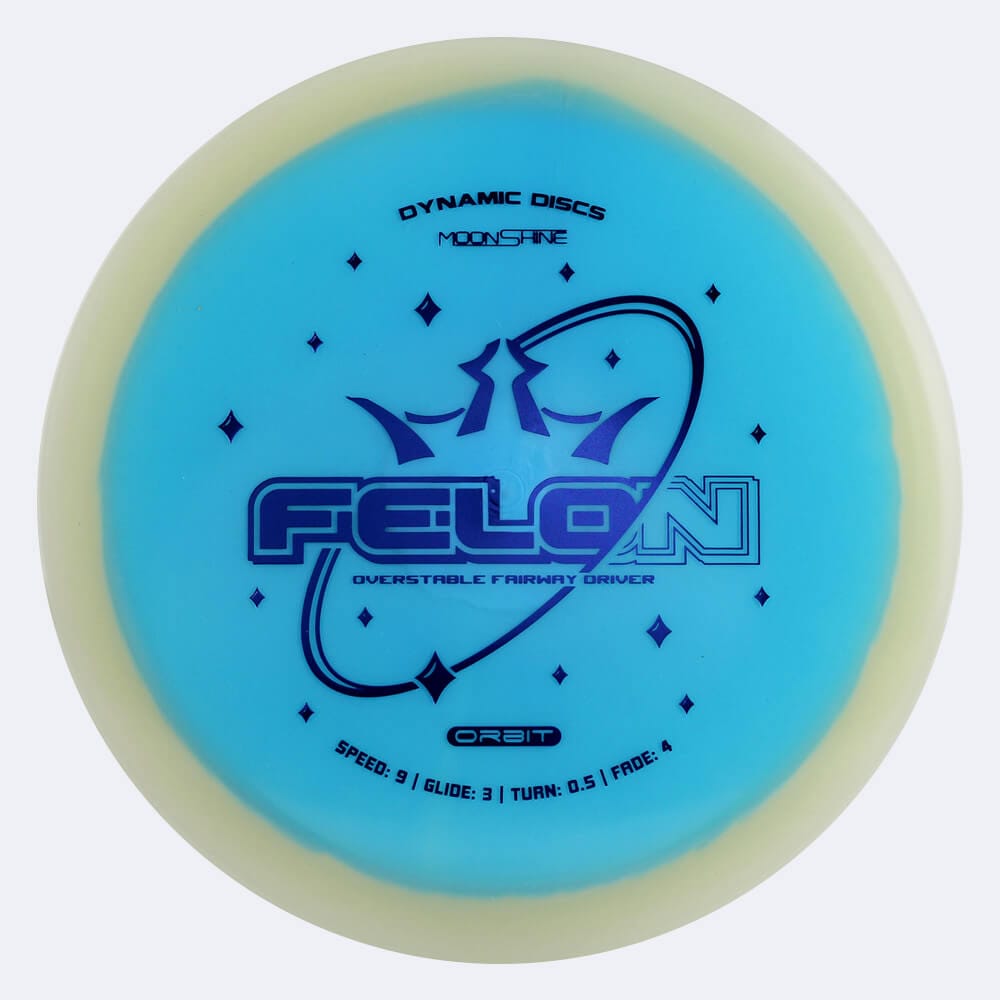 Dynamic Discs Felon in blue, lucid moonshine orbit plastic and glow effect