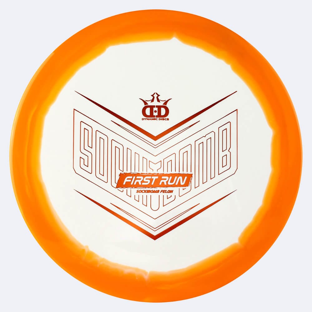 Dynamic Discs Felon Sockibomb in orange, im Supreme Orbit Kunststoff und first run Spezialeffekt