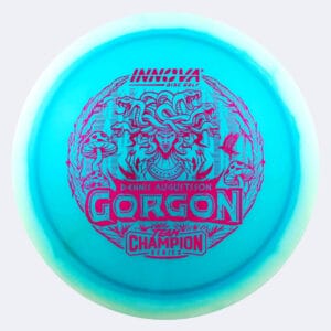 Innova Gorgon Dennis Augustsson Tour Series in weiss-blau, im Halo Champion Proto Glow Kunststoff und glow Spezialeffekt