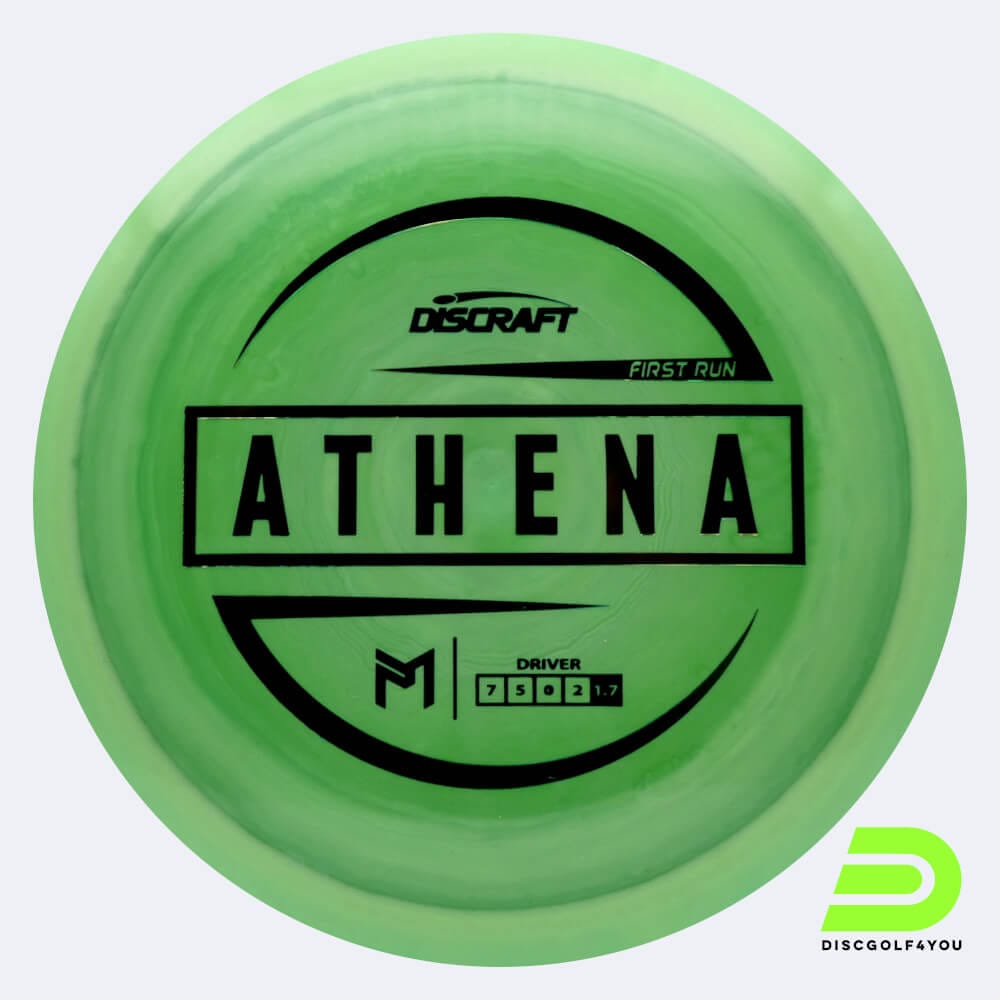 Discraft Athena in hellgrün, im ESP Kunststoff und first run/burst Spezialeffekt