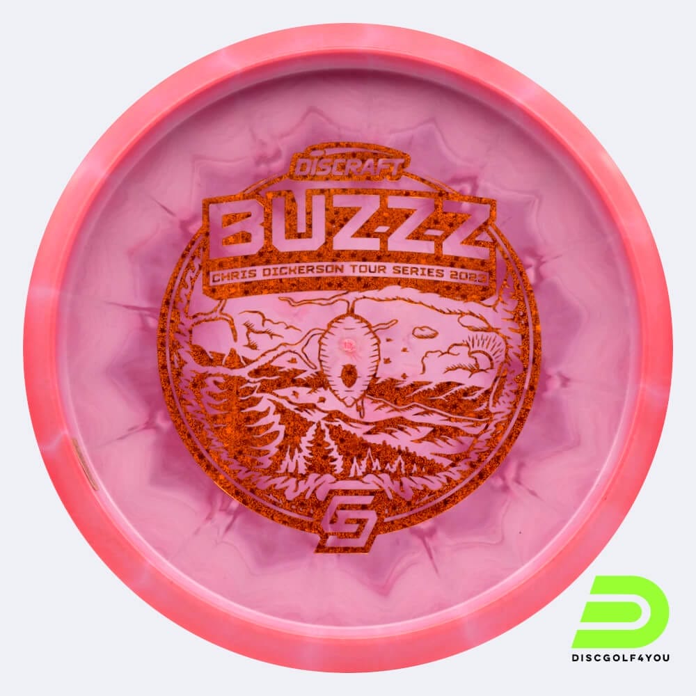 Discraft Buzzz Chris Dickerson Tour Series 2023 in rosa, im ESP Kunststoff und bottomprint/burst Spezialeffekt