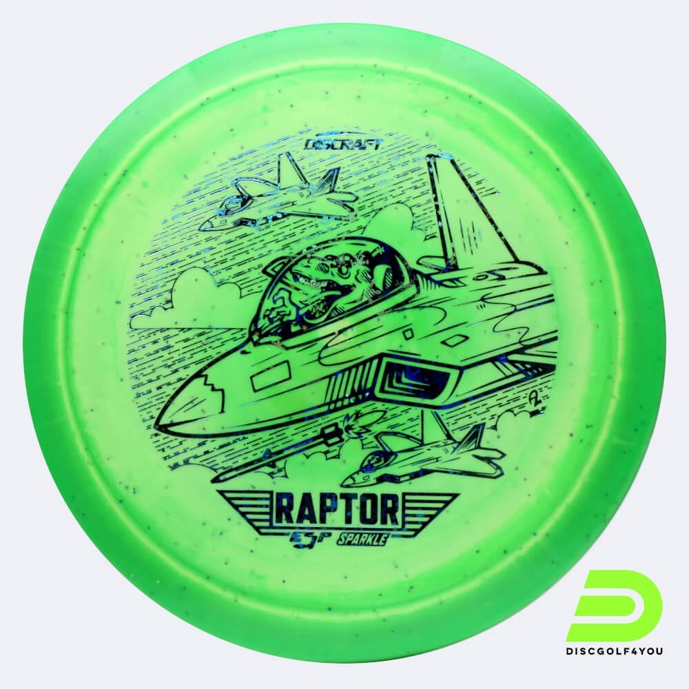 Discraft Raptor 2023 Ledgestone Edition in green, esp sparkle plastic and burst effect