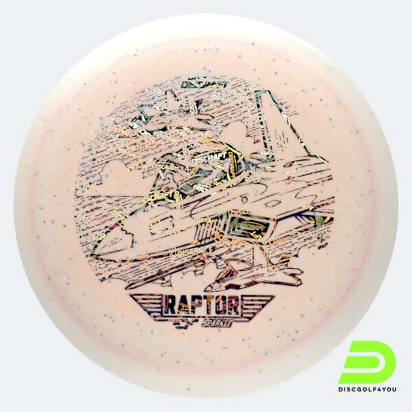 Discraft Raptor 2023 Ledgestone Edition in white, esp sparkle plastic and burst effect