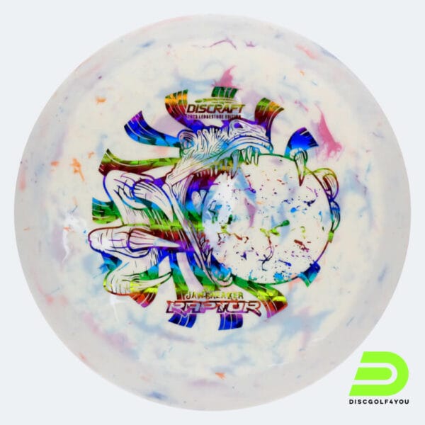 Discraft Raptor 2023 Ledgestone Edition in white, jawbreaker plastic and burst effect