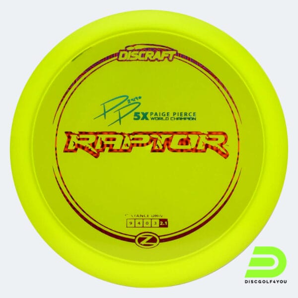 Discraft Raptor Paige Pierce Signature Series in yellow, z-line plastic