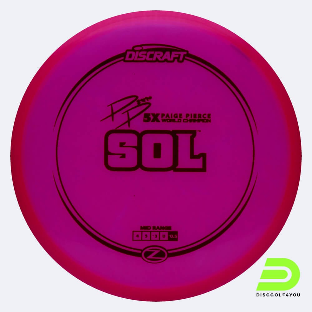Discraft Sol - Paige Pierce Signature Series in pink, z-line plastic Discraft Sol - Paige Pierce Signature Series in pink, z-line plastic