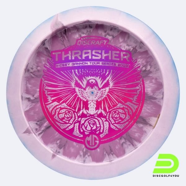 Discraft Thrasher - Missy Gannon Tour Series 2023 in purple, esp plastic and bottomprint/burst effect