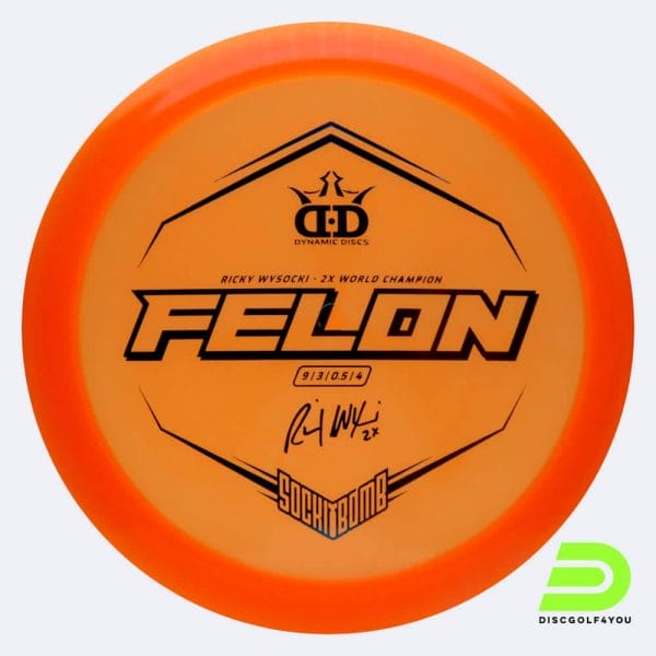 Dynamic Discs Felon Sockibomb in classic-orange, lucid ice glimmer plastic