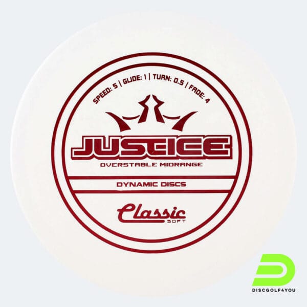 Dynamic Discs Justice in weiss, im Classic Soft Kunststoff und ohne Spezialeffekt