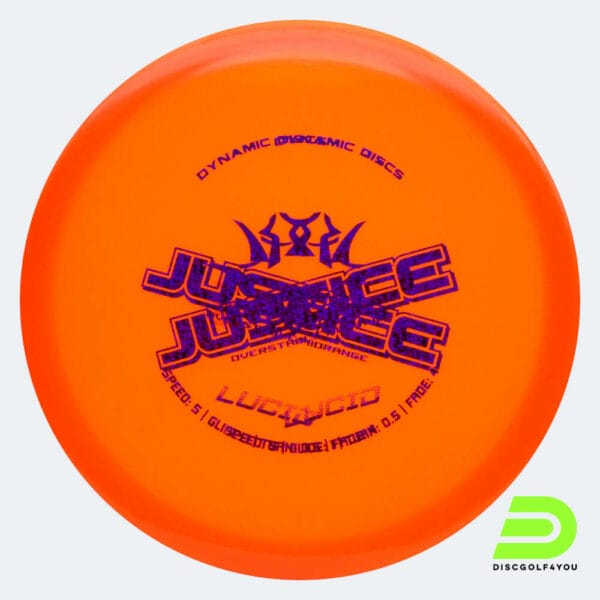 Dynamic Discs Justice in classic-orange, lucid plastic and misprint effect