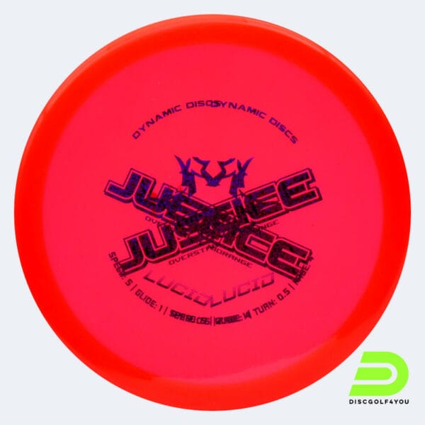 Dynamic Discs Justice in rot, im Lucid Kunststoff und misprint Spezialeffekt