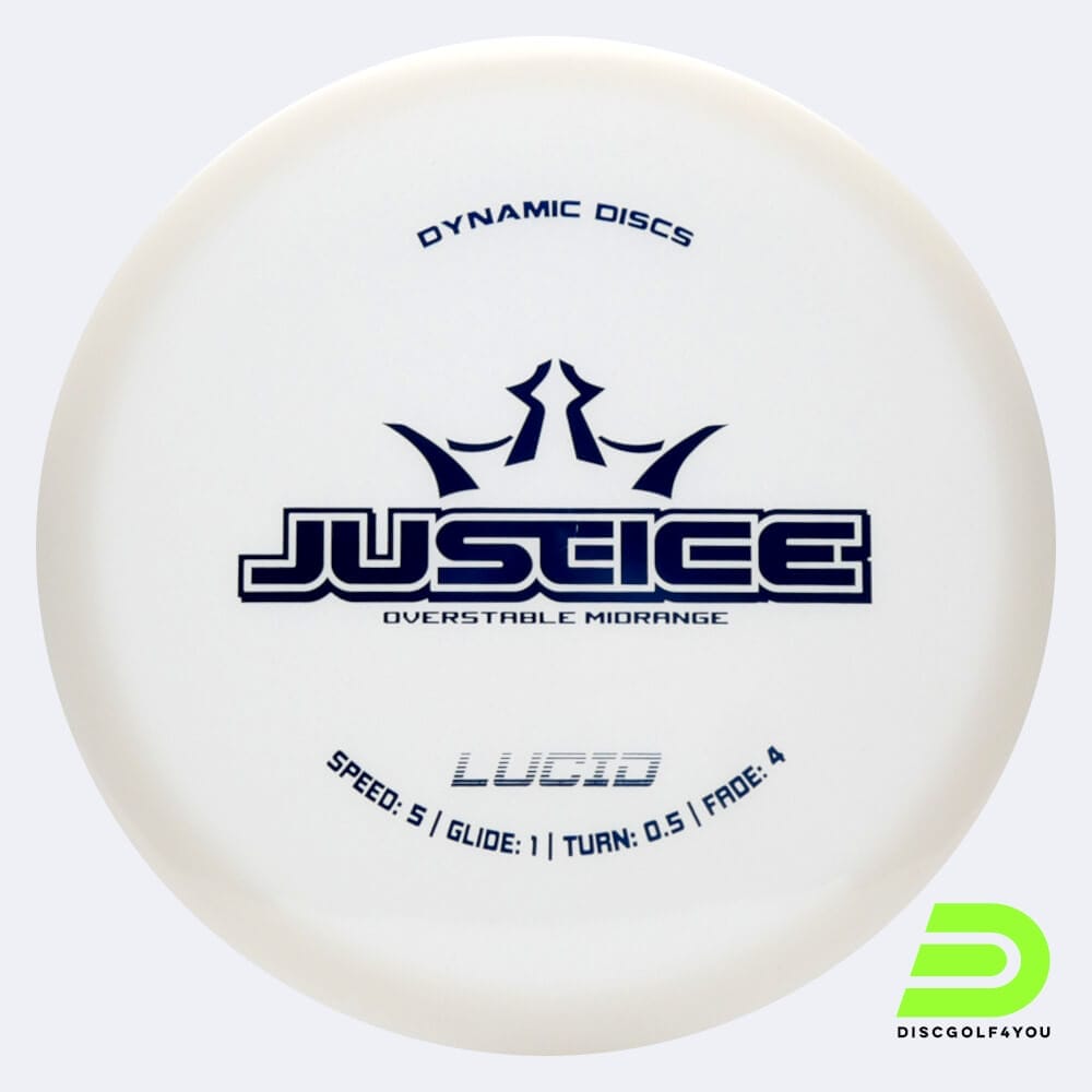 Dynamic Discs Justice in white, lucid plastic