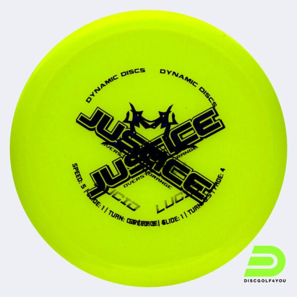 Dynamic Discs Justice in yellow, lucid plastic and misprint effect