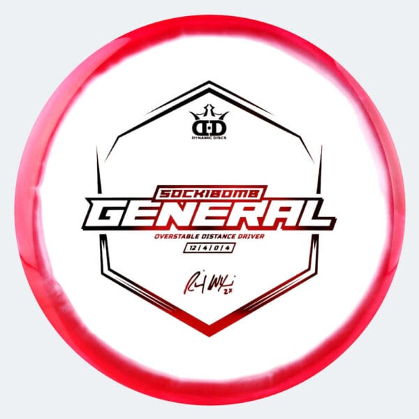 Dynamic Discs Sockibomb General in white-red, supreme orbit plastic