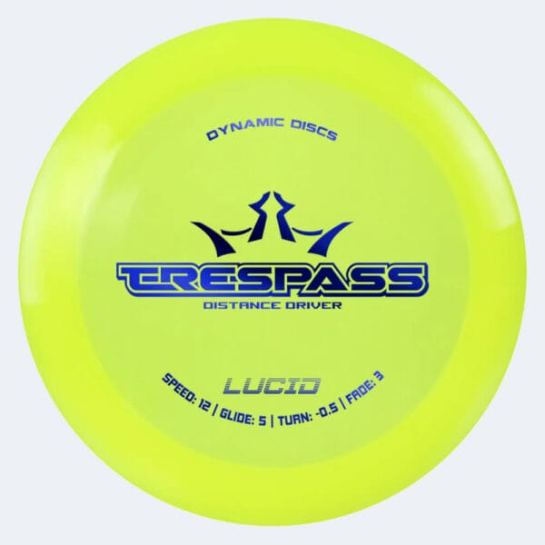 Dynamic Discs Trespass in yellow, lucid plastic