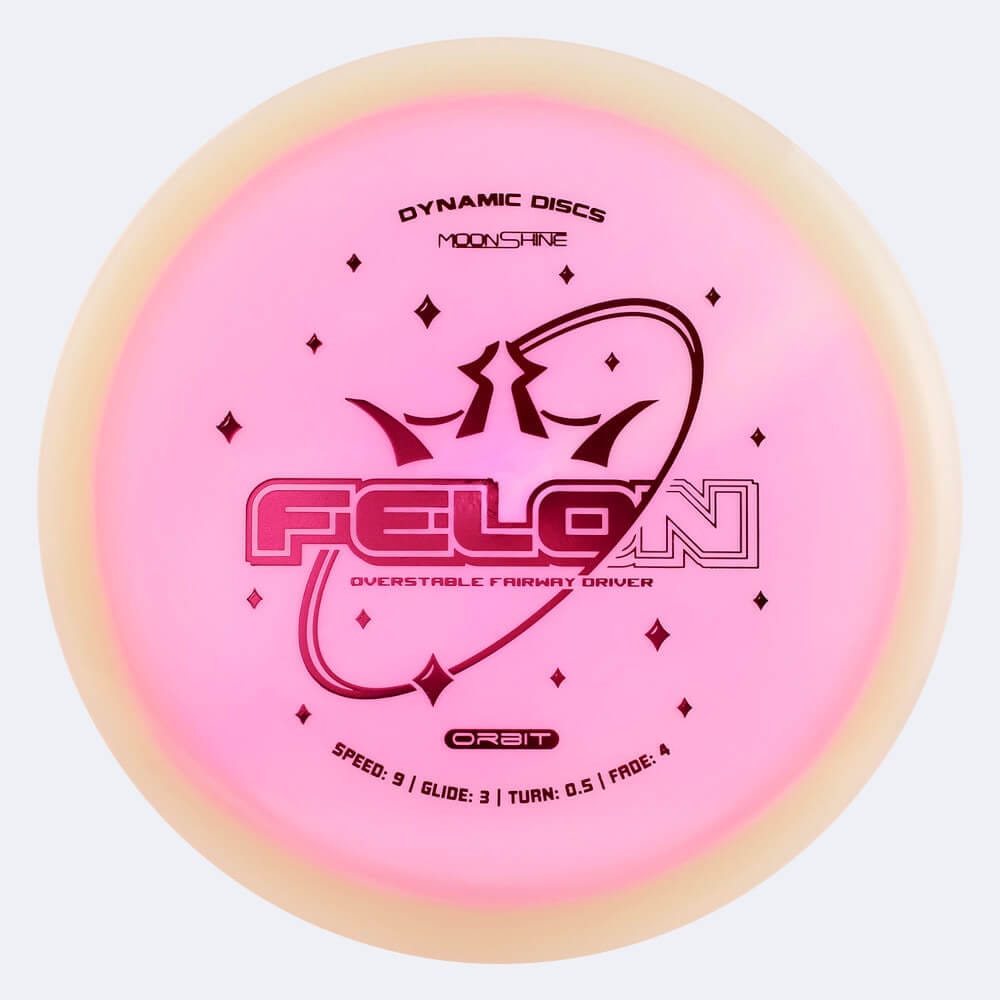 Dynamic Discs Felon in pink, lucid moonshine orbit plastic and glow effect