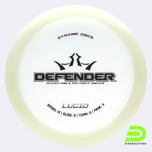 Dynamic Discs Defender in white, lucid plastic