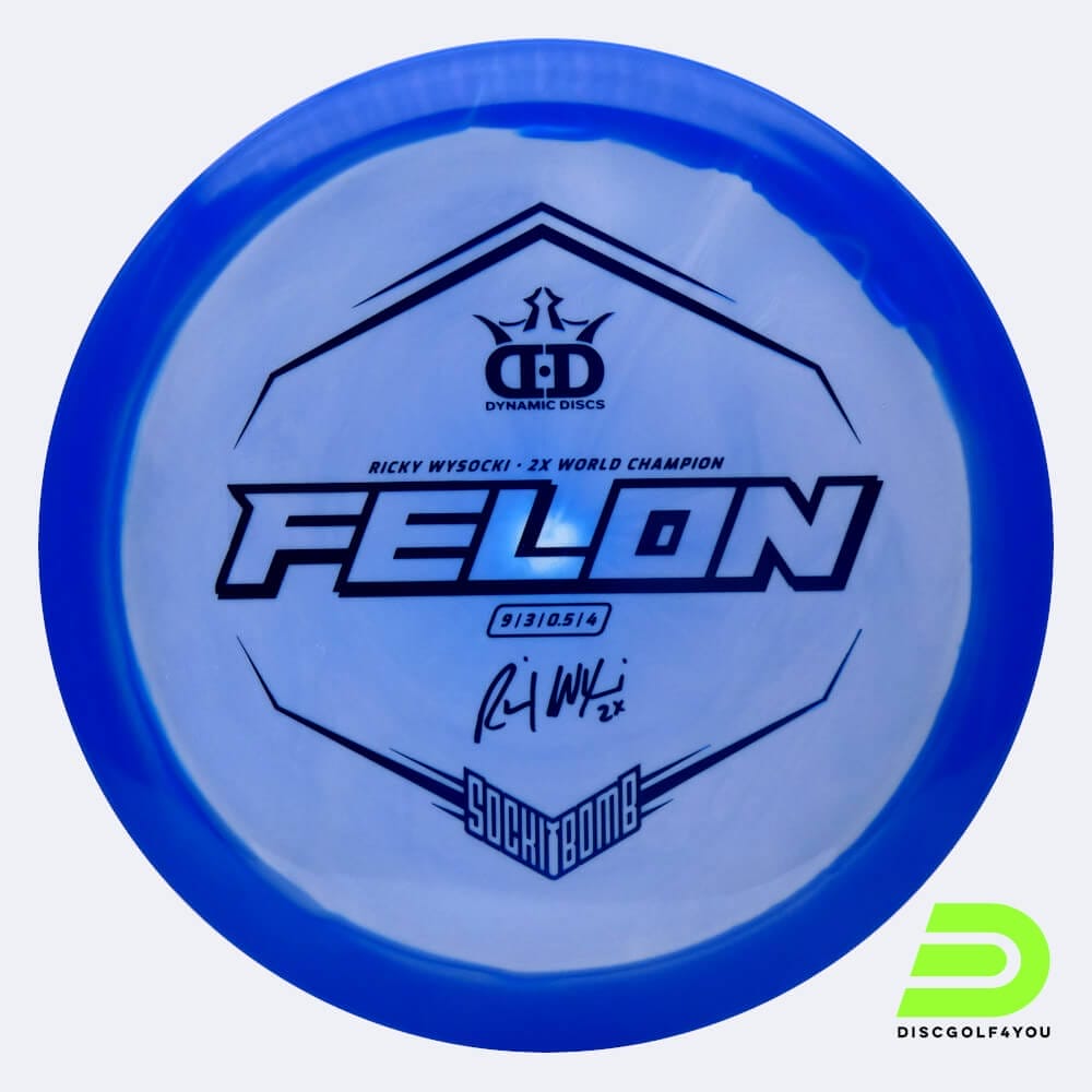 Dynamic Discs Felon Sockibomb in blue, fuzion orbit plastic