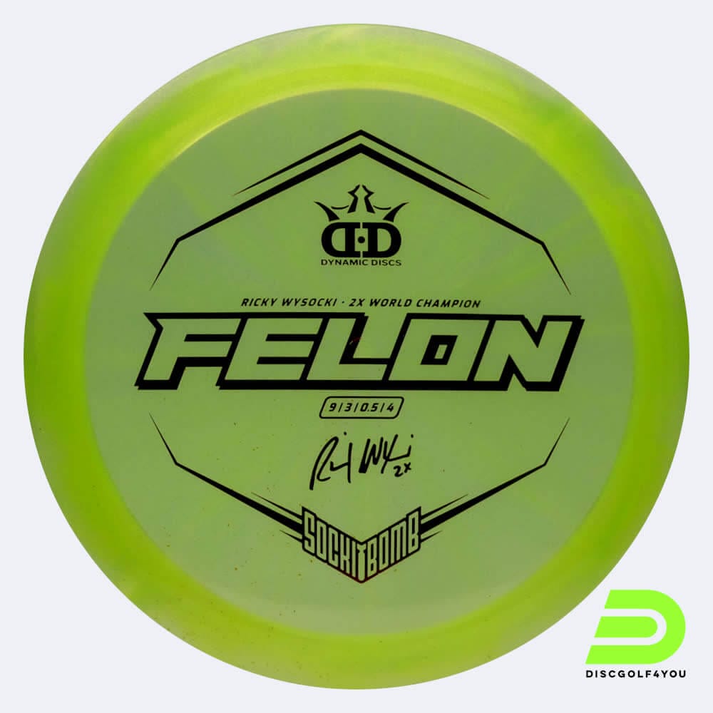 Dynamic Discs Felon Sockibomb in yellow, lucid ice glimmer plastic