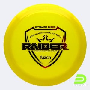 Dynamic Discs Raider in yellow, fuzion plastic