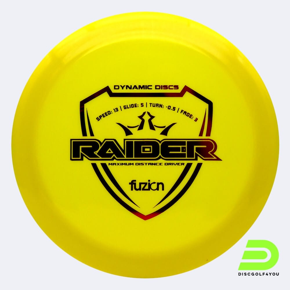 Dynamic Discs Raider in yellow, fuzion plastic