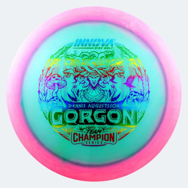 Innova Gorgon Dennis Augustsson Tour Series in turquoise-pink, halo champion proto glow plastic and glow effect