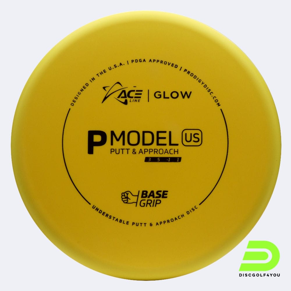 Prodigy Ace Line P US in gelb, im BaseGrip GLOW Kunststoff und glow Spezialeffekt